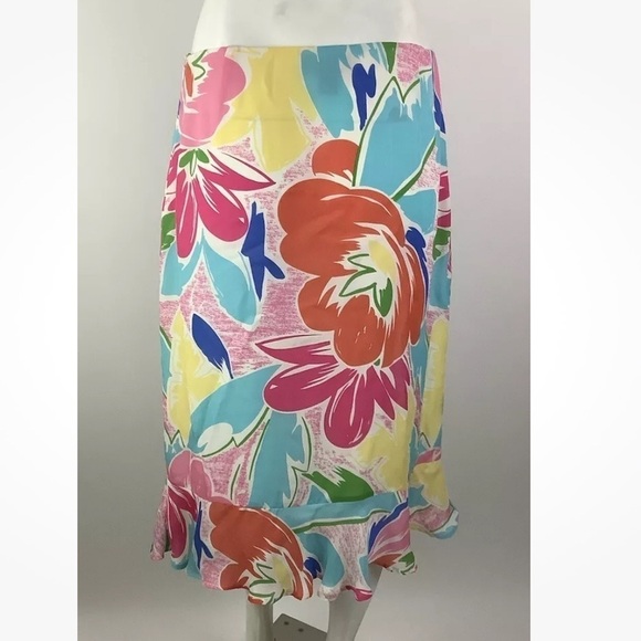 Harold's Sz 10 100% Silk Bold Colorful Floral Print Flare Skirt Multicolor - Picture 3 of 5